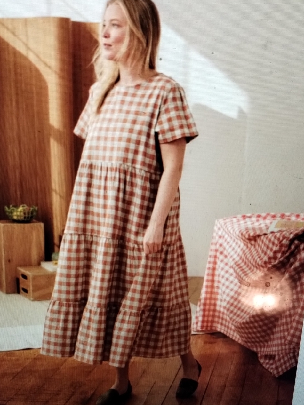 Tradlands NWT Linen Chalet Tiered Dress Misty Blue Gingham S - Picture 2 of 10